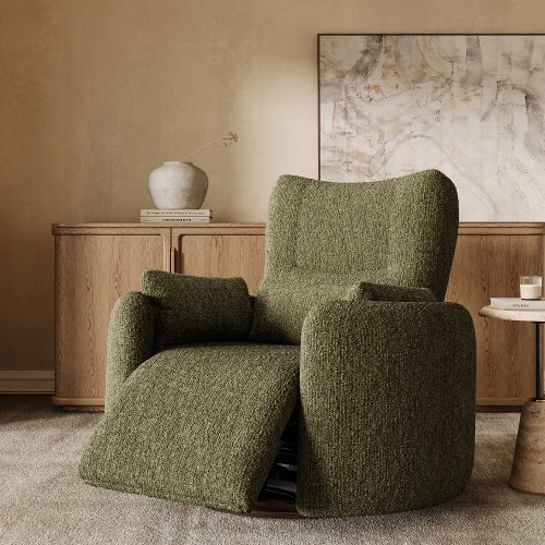 Swivel Power Barrel Recliner, Power Zero Gravity Barrel Chair with Button Control for Living Room & Office, Green