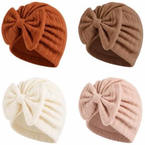 4 Pcs Newborn Baby Girl Hats with Bow Infant Beanies Head Cap New Born Hospital Bows Hat for Babygirl 0-6 Months