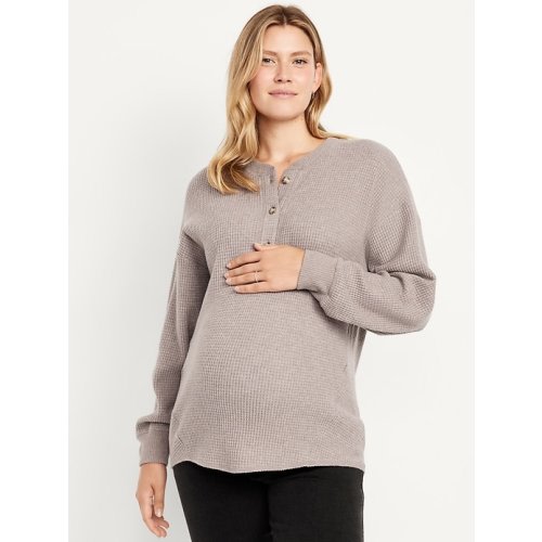 Maternity Oversized Cozy Waffle Henley Top