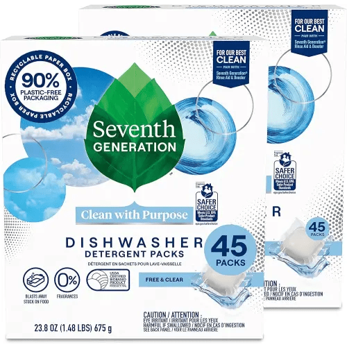 Seventh Generation Dishwasher Detergent Packs Free & Clear Pack of 2 for sparkling dishes Dishwasher tabs 45 count