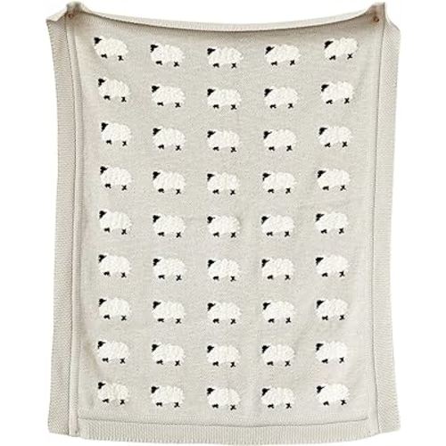 Creative Co-Op Grey Cotton Knit Sheep Blanket
