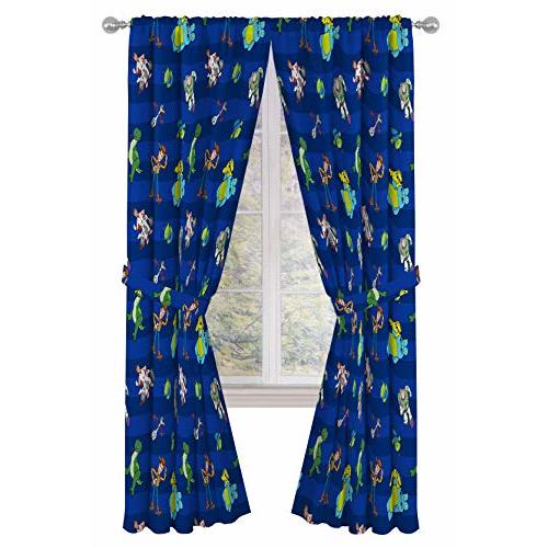 Jay Franco Kids Window Drapes - 4 Piece Curtain Set Includes 2 Tiebacks, Beautiful Bedding Room Décor and Easy Set Up, Blue - Toy Story, 84 Inch