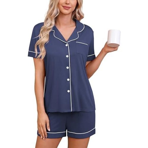 HNG Pajama Sets for Women 2 Piece PJ Sets Short Sleeve Lounge Set Fashion Sleepwear XS-3XL