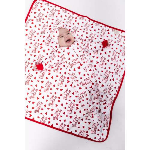 He First Loved Us Red PJ Footed Onesie Cotton – Holy Pals
