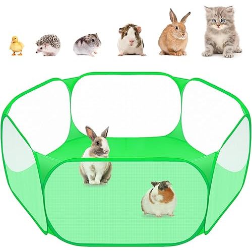 Amakunft Small Animal Playpen, Pop-Up Portable Play Yard for Guinea Pigs, Rabbits, Hamsters, Hedgehogs, Foldable Exercise Fence with Breathable Mesh for Indoor Outdoor Use