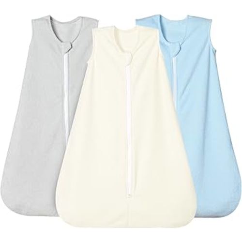 david's kids 3 Pack Micro Fleece Baby Sleep Sack 6-12 Months, Soft Baby Wearable Blankets with 2-Way Zipper, Comfy Sleeping Bags for Infant Newborn Boys Girls, Medium Size, Snow White & Grey & Blue