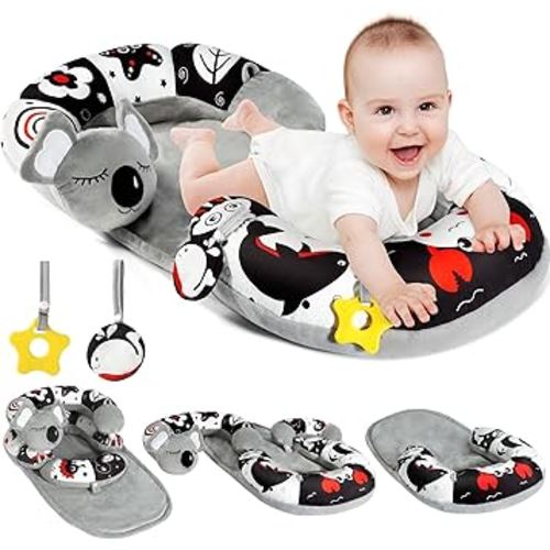 URMYWO Tummy Time Mat - 4 in 1 Cozy Tummy Time & Seated Support Pillow, Tummy Time Pillow for Newborn 0-12 Months, Infant Baby Sit Me Up Floor Seat Early Sensory Development Gifts Tummy Time Play Toys
