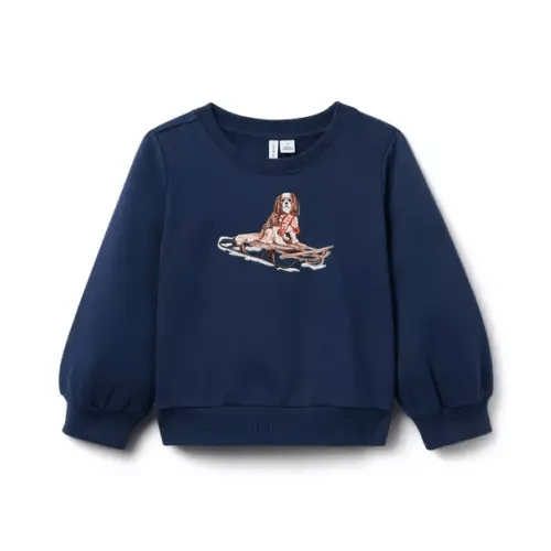 Girl Maritime Navy Gray Malin x Janie and Jack Sled Dog Sweatshirt by Janie and Jack