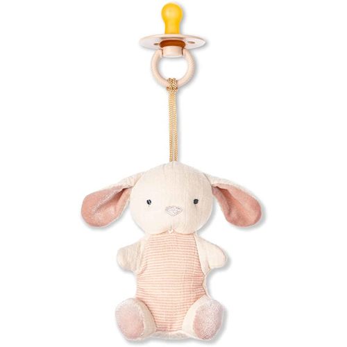 Itzy Ritzy Pacifier & Lovey Set - Natural Rubber Pacifier with Stuffed Animal Lovey - Detachable Plush Bunny Binky Holder & Coordinating Natural Rubber Binky, Ideal for Ages 0-6 Months (Bunny)