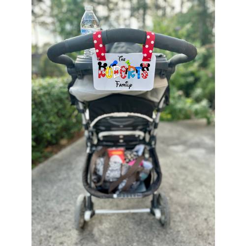 Personalized Family Name Stroller Tag, Amusement Theme Park Sign for Strollers, Inspired Princess Superhero Themed Tags for Baby Carrier