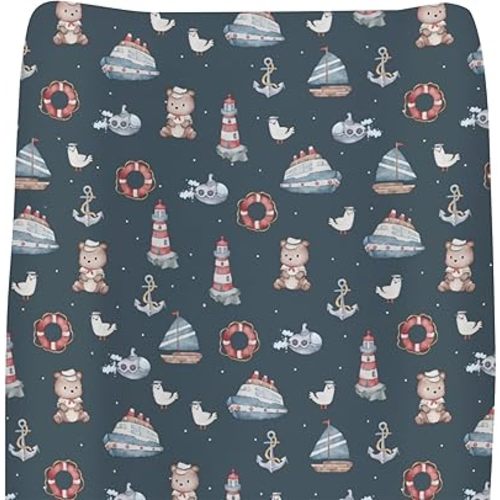 Sailor Bear Watercolor Baby Changing Pad Covers for Boys Girls Cute Bear Lighthouse Anchors Boats Fitted Change Table Covers Mats Coastal Nautical Life Soft Diaper Changing Table Sheets 32''×16''