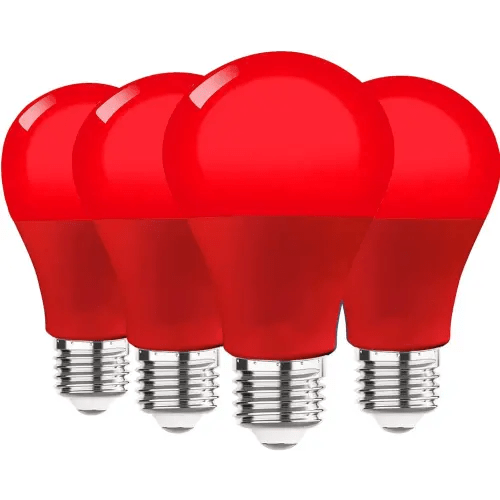 LED Red Light Bulb, A19 9W (60W Equivalent) Red Colored Light Bulb Outdoor, E26 Base Red LED Lights for Party Decoration, New Year, Porch, Home Lighting, Christmas Light Bulbs, Wedding, Bar, 4 Pack