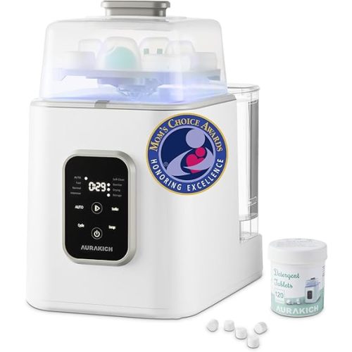 Baby Bottle Washer, Sterilizer & Dryer - All-in-One Pro Cleaning Machine with Fishbone Spray Arm, Self-Cleaning & AUTO Mode, Dual Water Inlet for Bottles, Breast Pump
