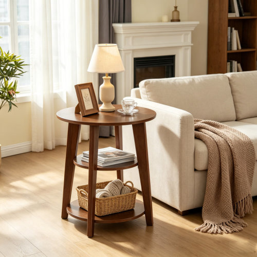 Millwood Pines Round End Table, 3-Tier Side Table with Storage Shelf, Wood Nightstand for Living Room,Bedroom & Reviews | Wayfair