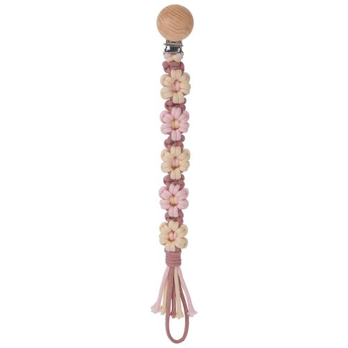 Pacifier Clip for Boys Girls Floral Daisy Macrame Baby Paci Clip Pacifier Holder Leash Boho Wooden Clips Handmade Braided Cotton Binky Clips (1pack:Caramel Style B)