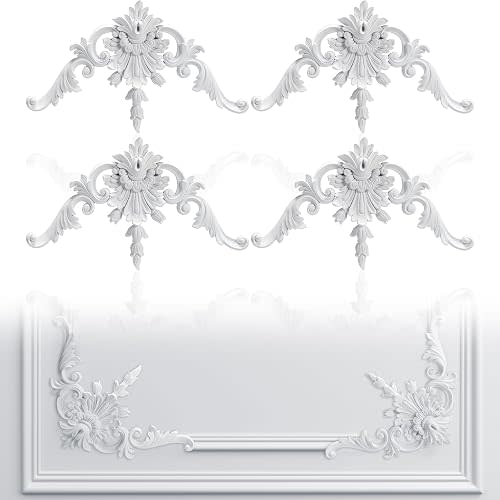 Pangda Corner Wall Molding French Style Wainscoting Panels Flora Moulding Corner Panel Wall Molding Kit for Cabinet Picture Frames Decor, Not Include Glue(4 Pcs,Vintage Style)