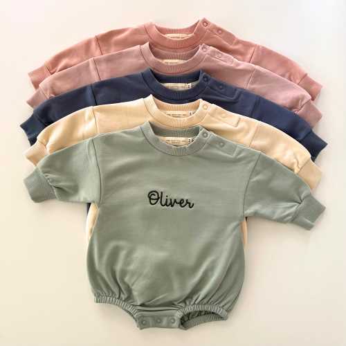 Baby oversized bubble romper, embroidered name, Personalized baby sweatshirt bubble romper