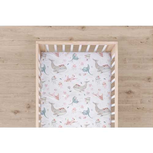 Watercolor Ocean Animals Fitted Crib Sheet, Nautical Nursery Bedding, Whale Cotton Changing Pad Cover