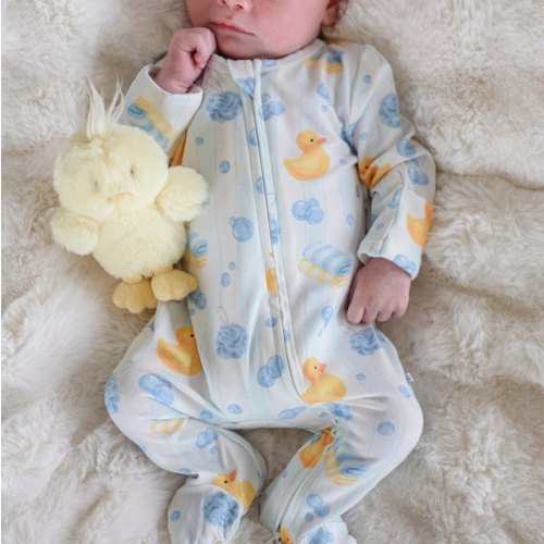 Zipper Footie in Bubble Duckies Blue | Caden Lane 0-3