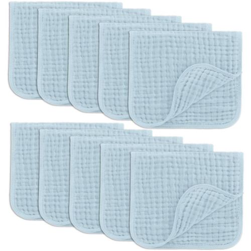 Muslin Burp Cloths Large 100% Cotton by Comfy Cubs (Sky Blue, Pack of 10)