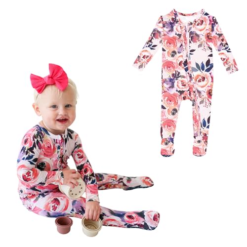 Posh Peanut Footie Pajamas for Baby Girls – Sleepers in Viscose from Bamboo with 2-Way Zipper & Ruffle Trim