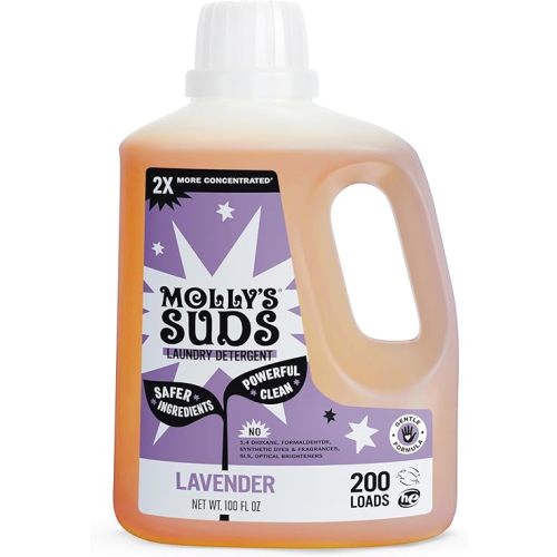 Molly's Suds Liquid Laundry Detergent | Clean Laundry Detergent Soap for Sensitive Skin | 2x Concentrated, High Efficiency (HE) (Lavender - 200 Loads)