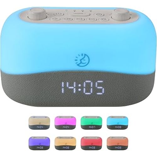Sleep ZM White Noise Machine with 29 Sounds + 16 Colors Digital Alarm Clock & Amber Night Light for Blue Light Blocking, Gentle Wake Alarm, Sleep Timer & Memory Function for Adults & Kids