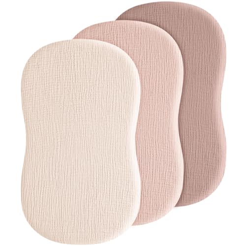 3 Pack Baby Muslin Bassinet Sheets for Boys and Girls, 32 x 16 in | 100% Cotton, Fitted Mattress Sheets, Compatible with Halo Bassinest Swivel Sleeper, Graco (Pink)