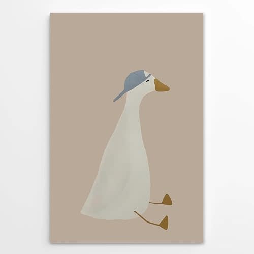 Funny Silly Goose Canvas Wall Art Cute Vintage Duck Poster Sports Nursery Decor Blue Baseball Hat Toddler Boy Art Cottagecore Aesthetic Animal Print For Bedroom Dorm 8x12inch Unframed