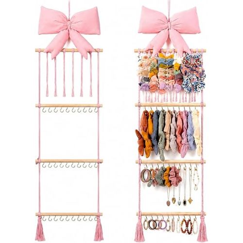 Sliner Pink Bow Headband and Bow Clip Holder Organizer for Girls,Trendy