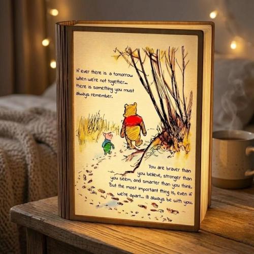 Winnie The Pooh Book Lamp, Pooh And Piglet Friendship Quote, Classic Book Light, LED Foldable Book Lamp, Disney Quote Night Light