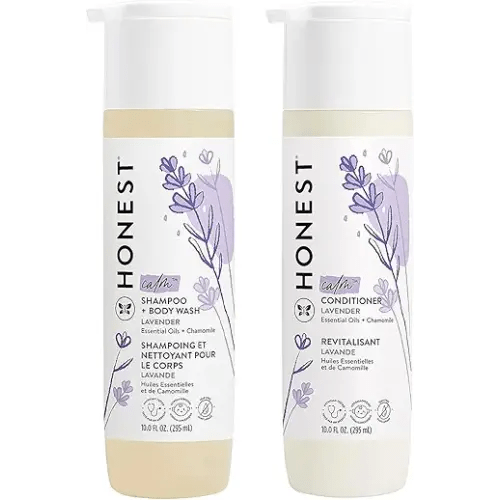 The Honest Company Baby Shampoo, Body Wash & Conditioner Duo, 2-in-1 Cleansing, Silicone-Free, Naturally Derived, Lavender Calm Scent, 20 fl oz