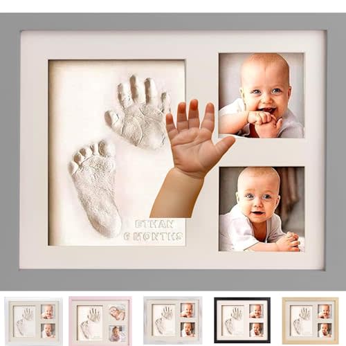 Bubzi Co Baby Footprint and Hand Print Kit - Keepsake Frame, Nursery Picture Frames, New Mom Gifts, Newborn Essentials, Baby Shower Gifts (Cool Gray)