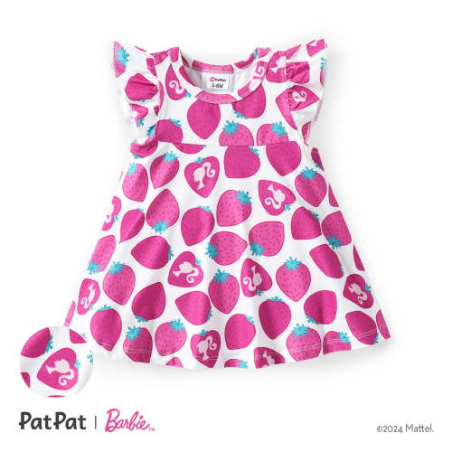 Barbie Baby/Toddler Girls 1pc Strawberry Allover Print Ruffle-sleeve Dress Size 6-18M