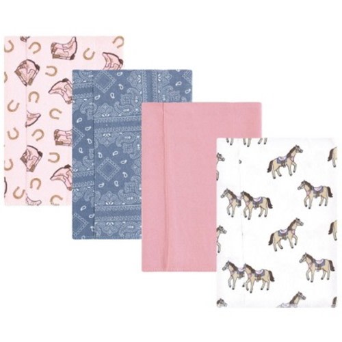 Hudson Baby Girls Cotton Flannel Burp Cloths 4-Pack, Cowgirl, One Size