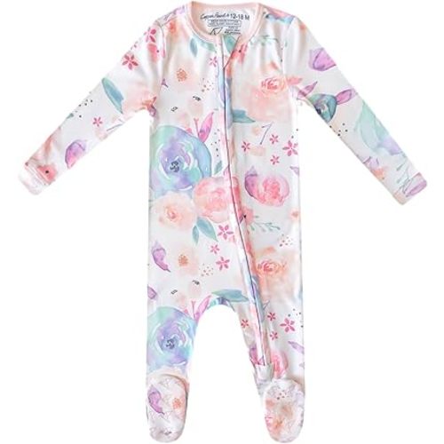 Copper Pearl Zip-Up Footie Baby Pajamas: Ultra-Soft Boys & Girls Pajamas, Premium Knit Fabric in Stylish Prints, Tag-Free with Two-Way Zipper, Newborn to 24 Months, Bloom