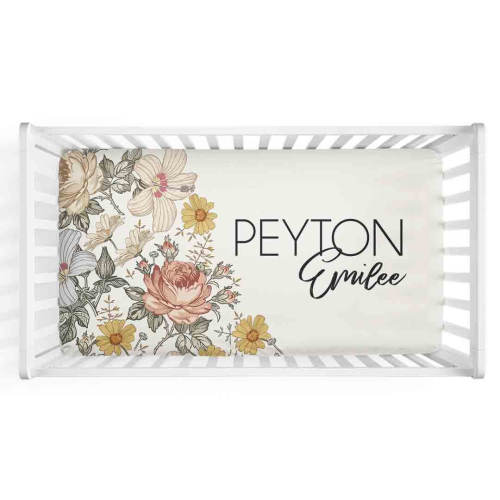 Peyton's Vintage Floral Personalized Crib Sheet