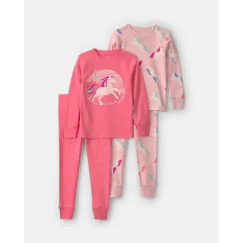 Baby Girl 4-Piece Unicorn 100% Cotton Snug Fit Pajama Set - Coral/Pink | Carter's