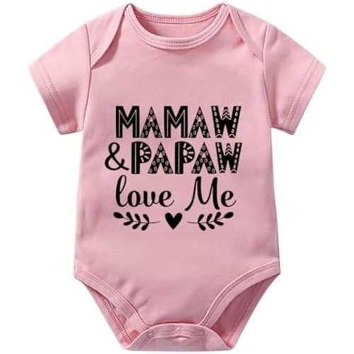 Mamaw And Papaw Love Me New Baby Born Clothes Short Sleeve Plain White Romper White Clothes Baby Girl 0-3 Month