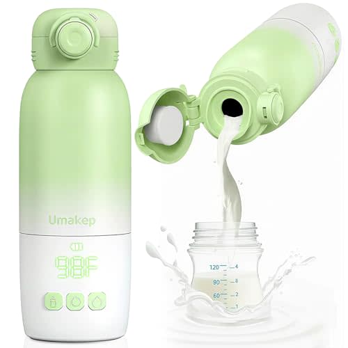 Portable Bottle Warmer, Large 12oz Capacity with Dual Heating Modes for Breast Milk & Water, Smart Temperature Control, Long Battery Life, Bottle Warmer for Outdoor, Airplane & Car Travel, Green