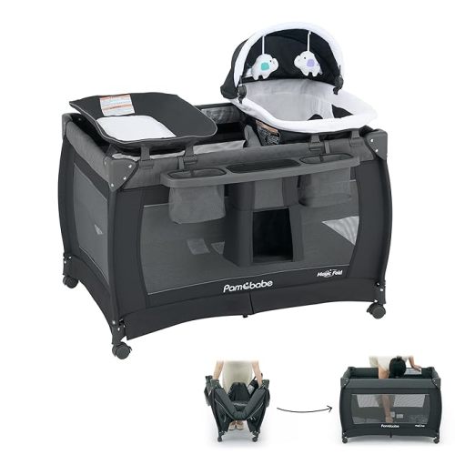 Pamo Babe One Step Setup 4-in-1 Playard for Babies Pack and Play - Portable Crib with Changing Table