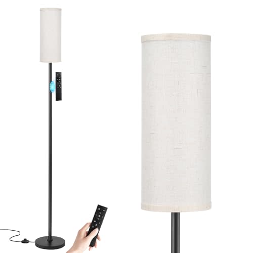 Ambimall 64'' Floor Lamps for Living Room with Remote Control and Stepless Dimmable Colors Temperature & Brightness, 9W Bulb Included(Beige Lampshade & Black Pole)