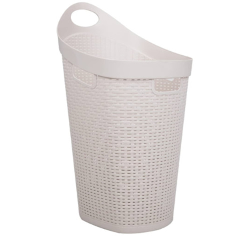 Mind Reader 60L Rolling Laundry Hamper, Clothes Basket, Wheels, Wicker Style, Plastic, 19.5"L x 14.75"W x 29.25"H, Ivory