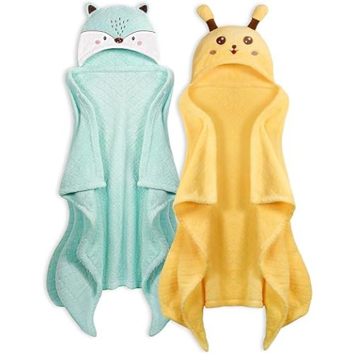 Toddler Bath Towel Hooded Kids Towel Bath Baby Towels with Hood for Boy Girl 0-5 Years, 2-Pack Soft Absorbent Baby Bath Towel Toddler Towels with Hood, Thick 50''x32'' Kids Hooded Towel for Toddlers