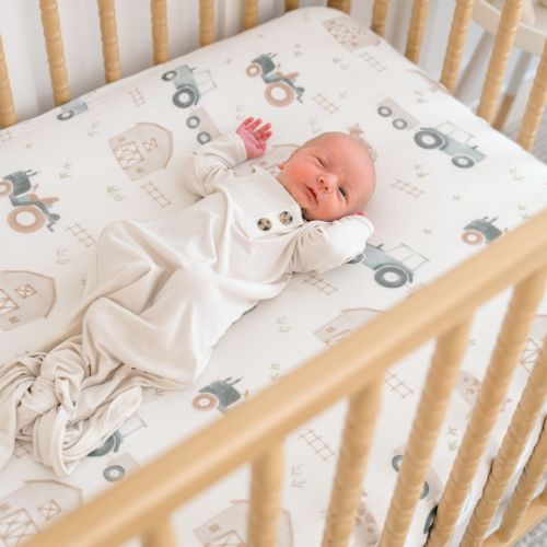 Charlie Farmhouse Tractor Crib Fitted Sheet - Crane Baby