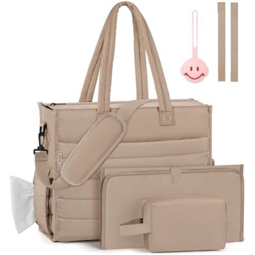 IBFUN Diaper Bag Tote for Baby, Large Baby Bag for Mom 4Pcs with Waterproof Changing Pad Pacifier Case, Hospital Mommy Bags