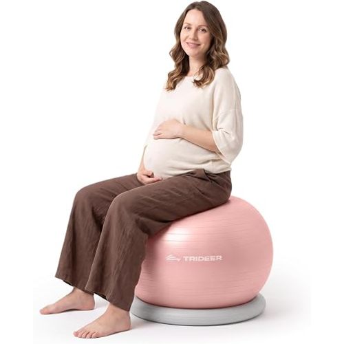 Trideer Yoga Ball Chair with Base for Office Desk, Exercise & Stability Ball Seat, Pilates Ball for Core Training, Pregnancy Ball, Back Pain Relief & Active Sitting