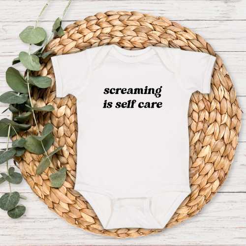 Screaming Is Self Care Funny Baby Onesie, Funny Baby Shower Gifts, Gift for Baby Boy/ Girl, Gender Reveal Party, Cotton Infant Apparel