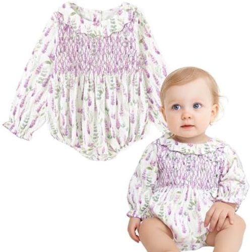 Curipeer Infant Baby Girls Floral Ruffle Romper Long Sleeve Flower Print Ruffled Outfits Jumpsuit 3M-2T