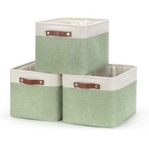 Aoibox Fabric Storage Baskets Organizer for Clothes Toys Shelves Foldable Canvas Bins with Handles Gray Green 3 Pack